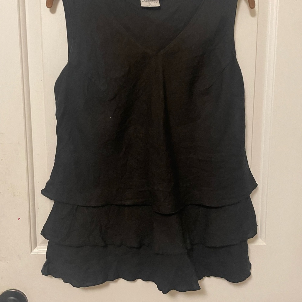 100% Linen Elegant Black Sleeveless Layered Black Top